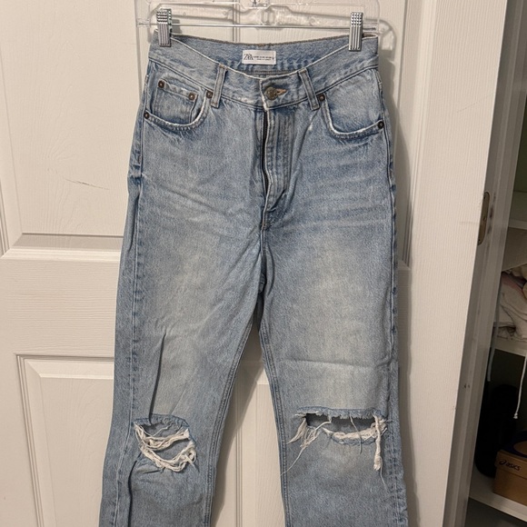 Zara wide leg Light Blue Distressed Women Jeans - Picture 2 of 4